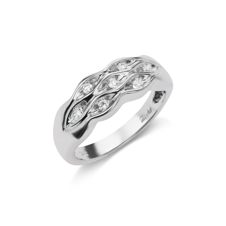 Nine-Diamond Wave Party Ring in White or Yellow Gold