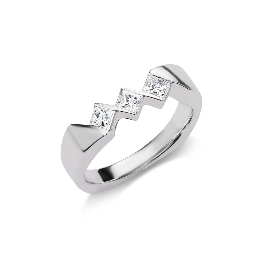 Triple Diamond Party Ring in White or Yellow Gold