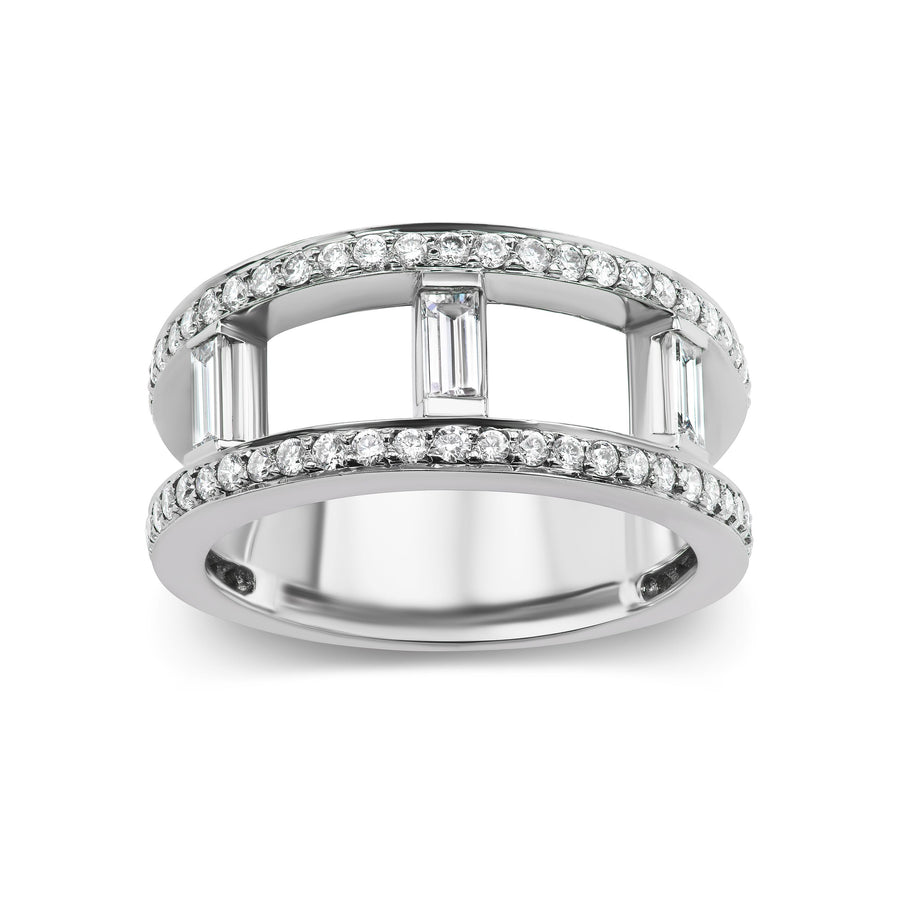 Diamond Baguette Double Ring with All Over Pavé