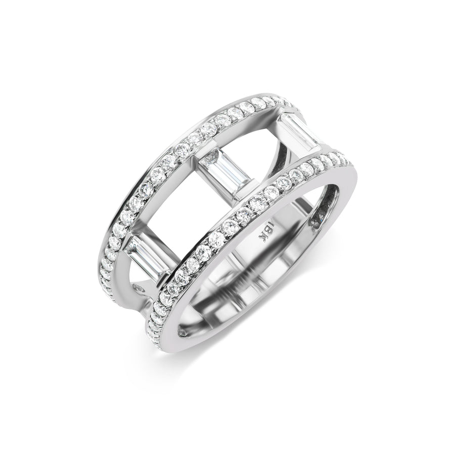 Diamond Baguette Double Ring with All Over Pavé