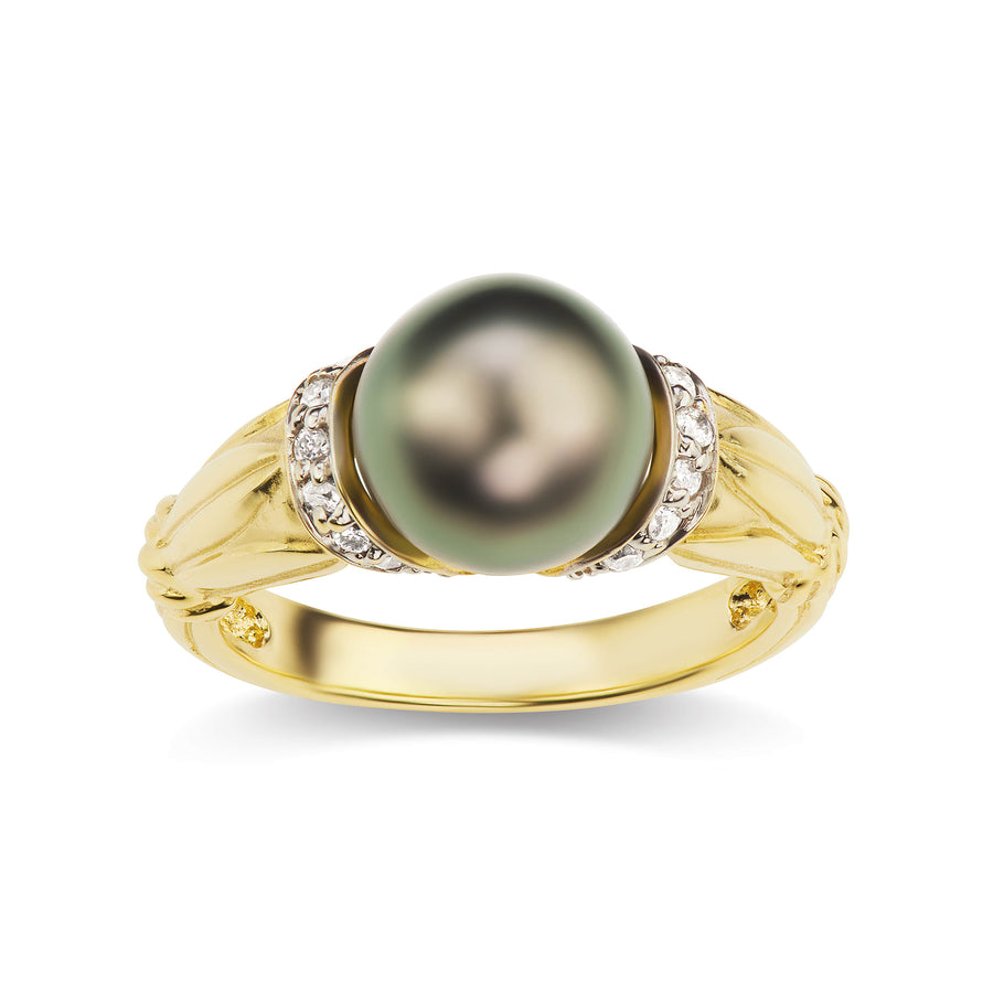 Living Heirloom Tahitian Black Pearl Diamond Ring in 14k Yellow Gold – Maui  Divers Jewelry
