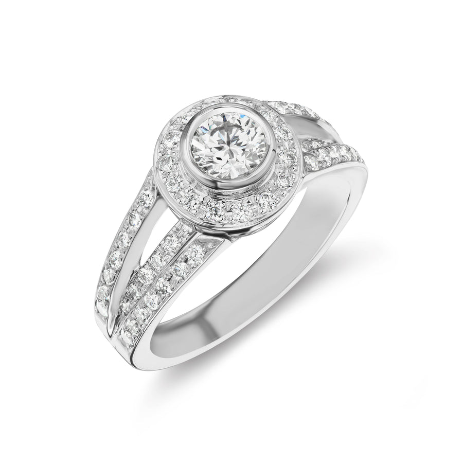 Fancy Halo Pavé  All Over Diamonds Engagement or Anniversary Ring in White or Yellow Gold