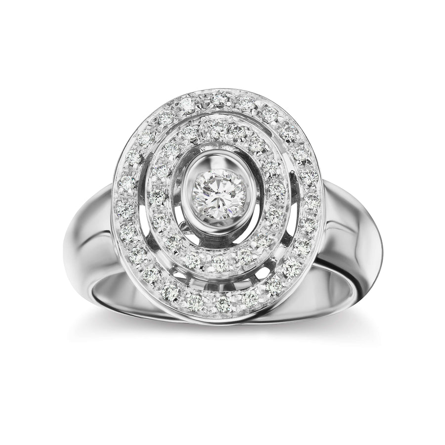 Double Halo Pavé  Diamond Reflection Cocktail Ring in White or Yellow Gold