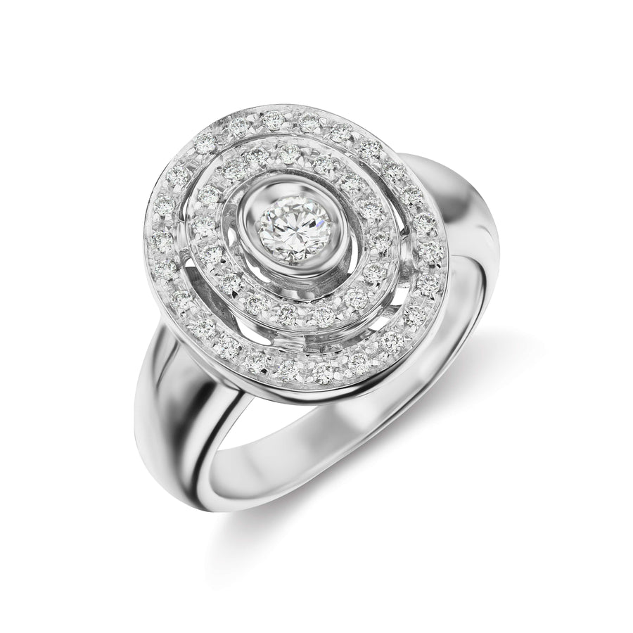 Double Halo Pavé  Diamond Reflection Cocktail Ring in White or Yellow Gold