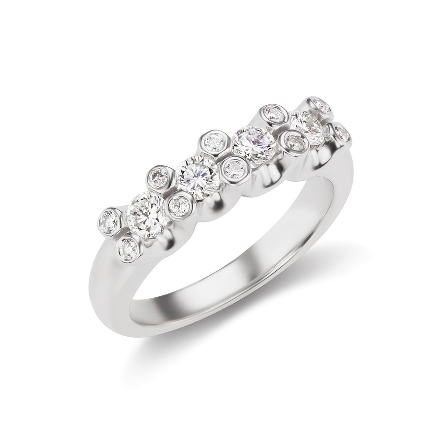 Fancy Quadruple Diamond Band with Diamonds in White or Yellow Gold