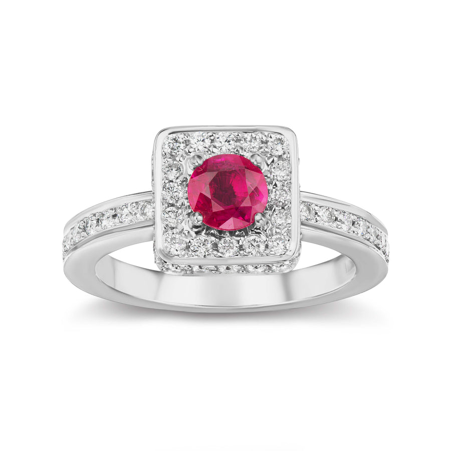 Lustrous Candy Red Ruby Birthday Ring in White or Yellow Gold