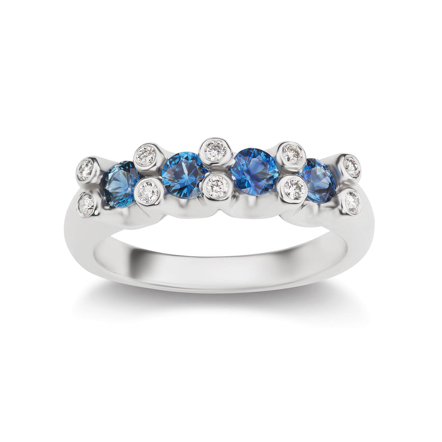 Fancy Quadruple Sapphire Band with Diamonds in White or Yellow Gold