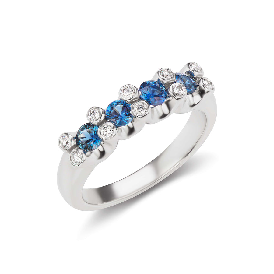 Fancy Quadruple Sapphire Band with Diamonds in White or Yellow Gold