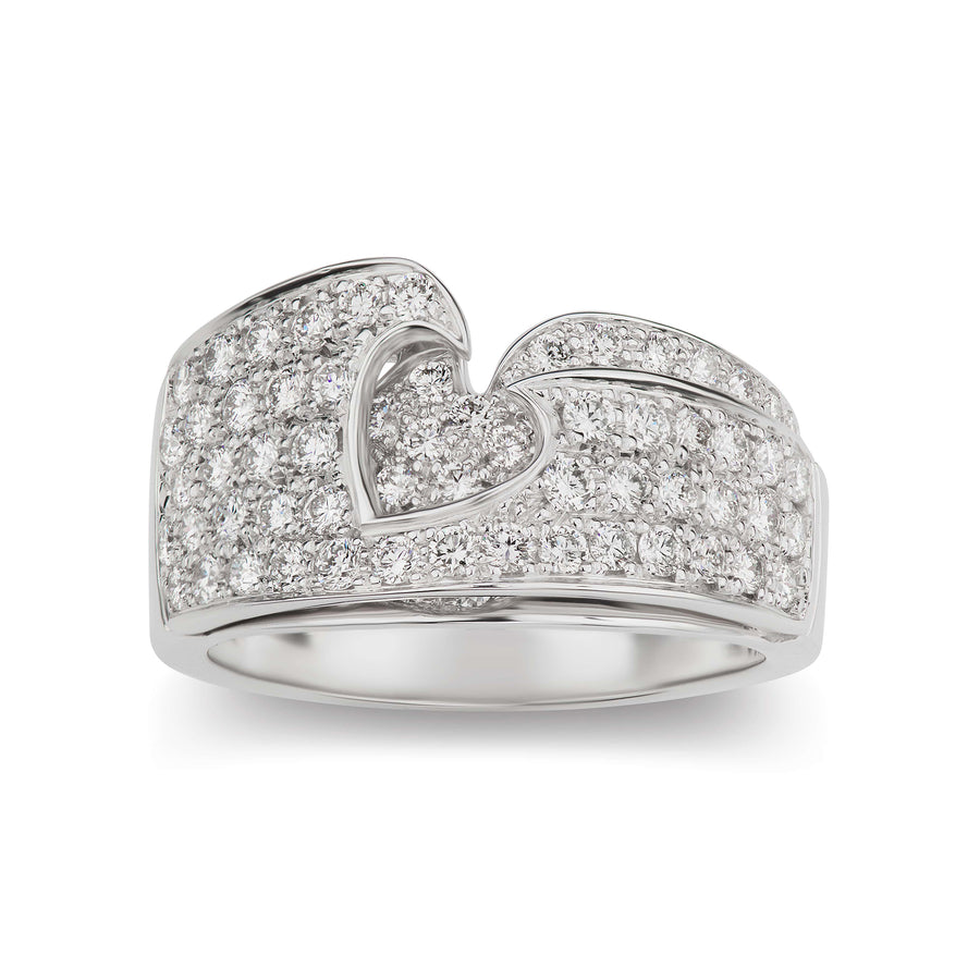 Diamond Heart Ring with All Over Diamond Pavé Band in White Gold