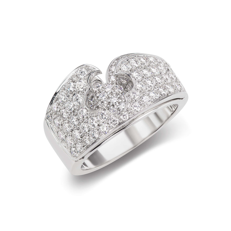 Diamond Clover Ring with All Over Diamond Pavé Band in White Gold