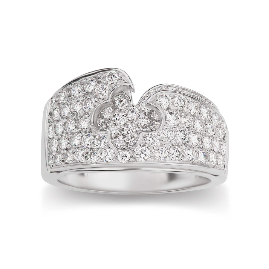 Diamond Clover Ring with All Over Diamond Pavé Band in White Gold