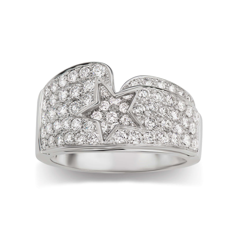 Diamond Star Ring with All Over Diamond Pavé Band in White Gold