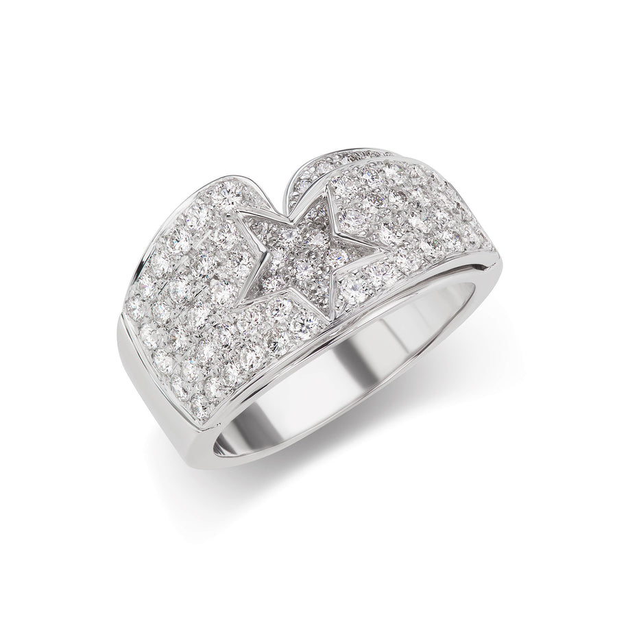 Diamond Star Ring with All Over Diamond Pavé Band in White Gold